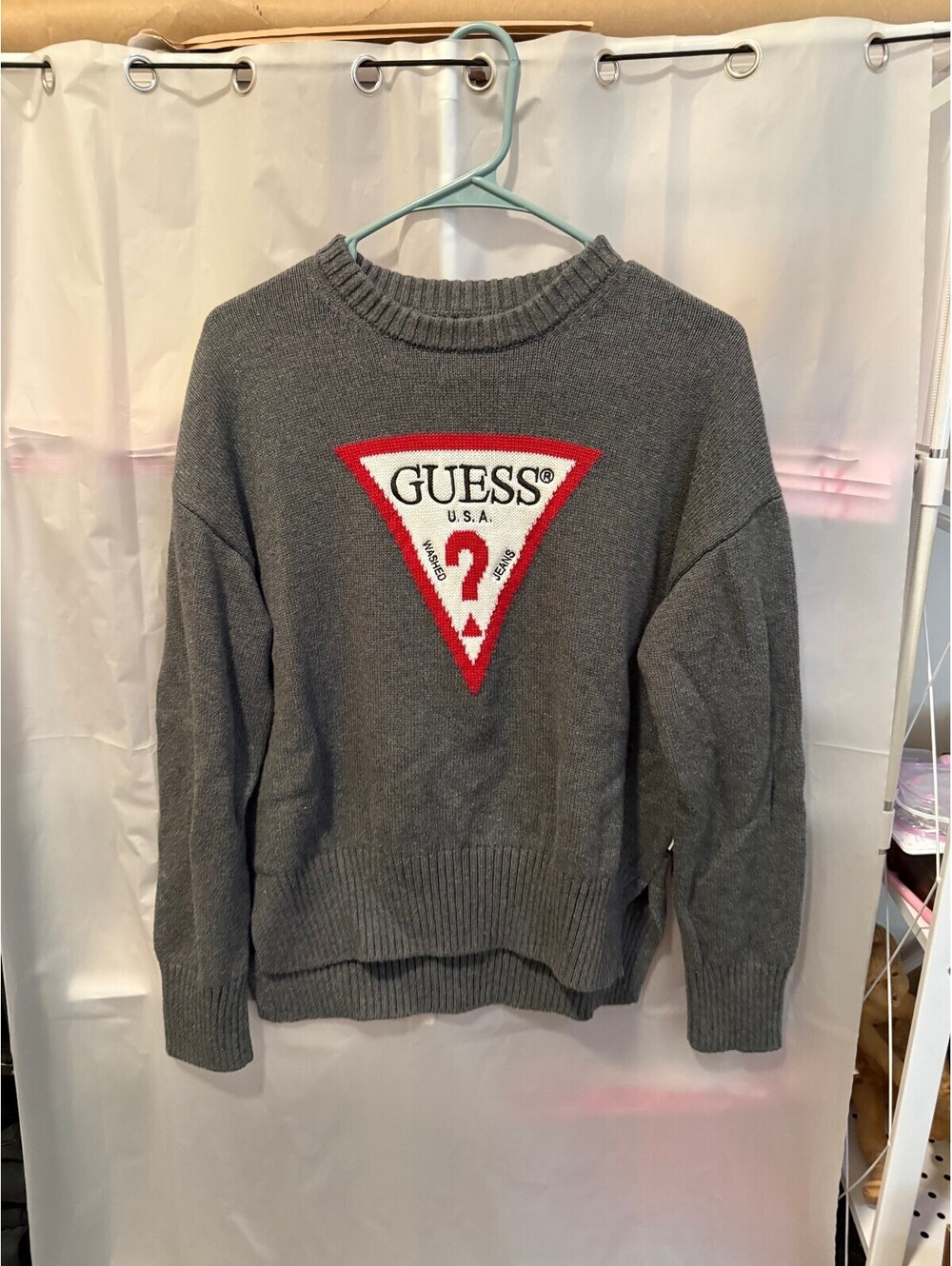 Guess Jeans Gray Crewneck Sweater with Logo Patch XS